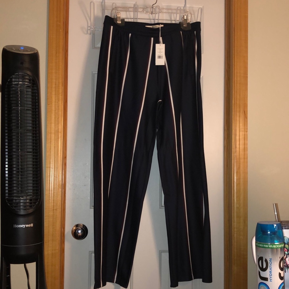 Tory Burch sport Striped twin stripe wide-leg pants XL NWT zip front pockets